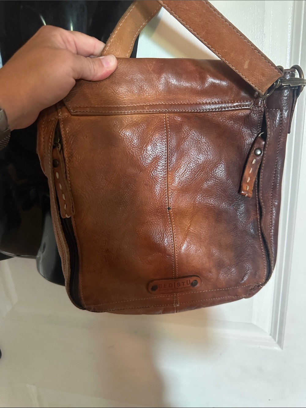 Bed Stu Distressed Tan/Brown Leather Crossbody - Picture 15 of 16